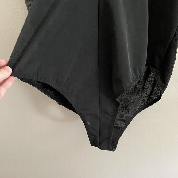 Cacique 18/20 Black Gold Metallic Lace Mesh Sheer Gothic Long Sleeve Bodysuit - Picture 12 of 12